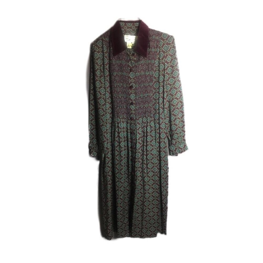 Vintage Smocked Button Down Dress - Picture 1 of 8